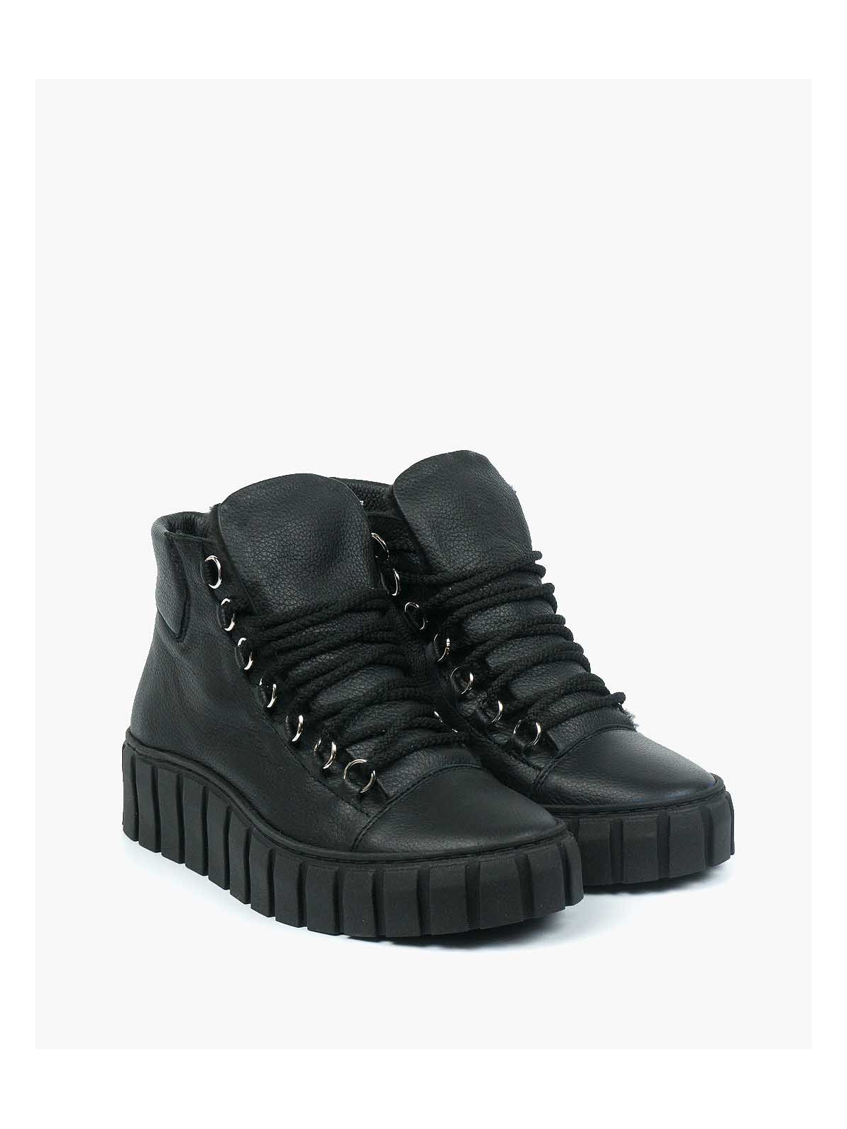 Czarne ocieplane trampki damskie skórzane