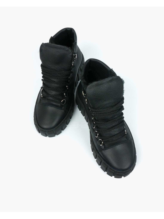 Czarne ocieplane trampki damskie skórzane
