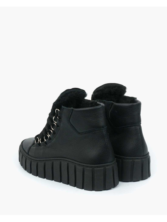 Czarne ocieplane trampki damskie skórzane
