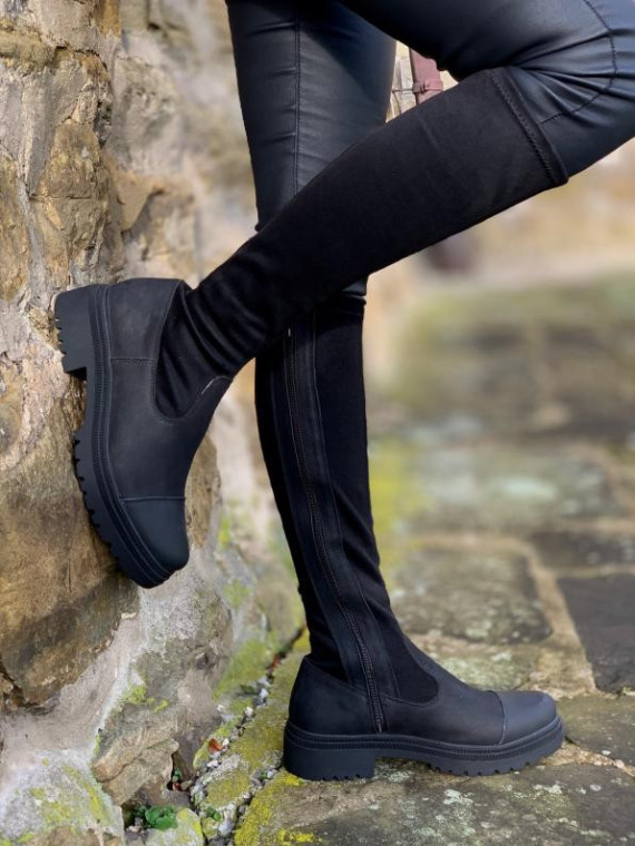 Czarne kozaki damskie skórzane