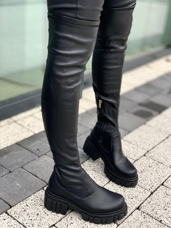 Czarne kozaki damskie skórzane