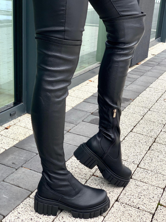 Czarne kozaki damskie skórzane