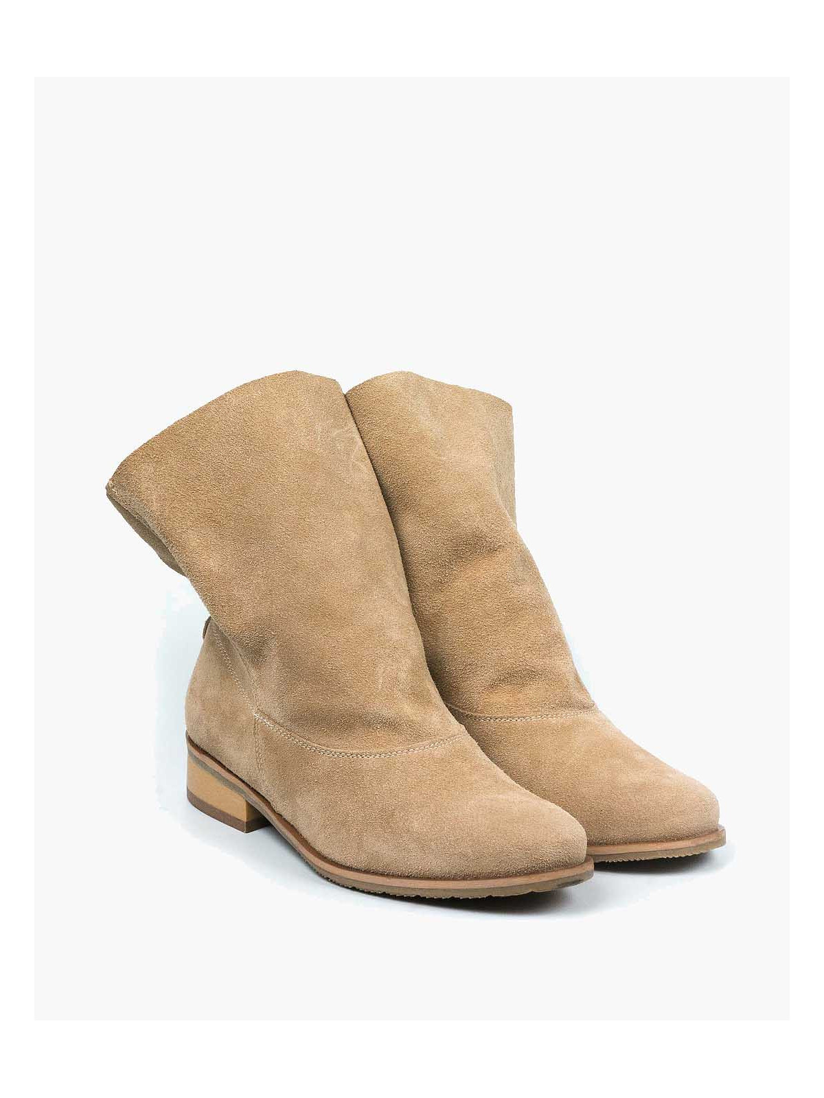 Beżowe botki damskie skórzane