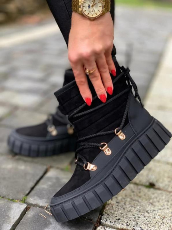 Czarne śniegowce damskie skórzane