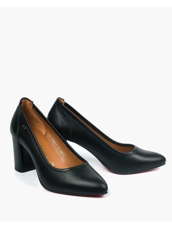 Czarne czółenka damskie skórzane