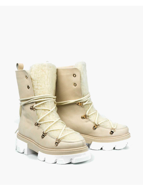 Beżowe śniegowce damskie skórzane