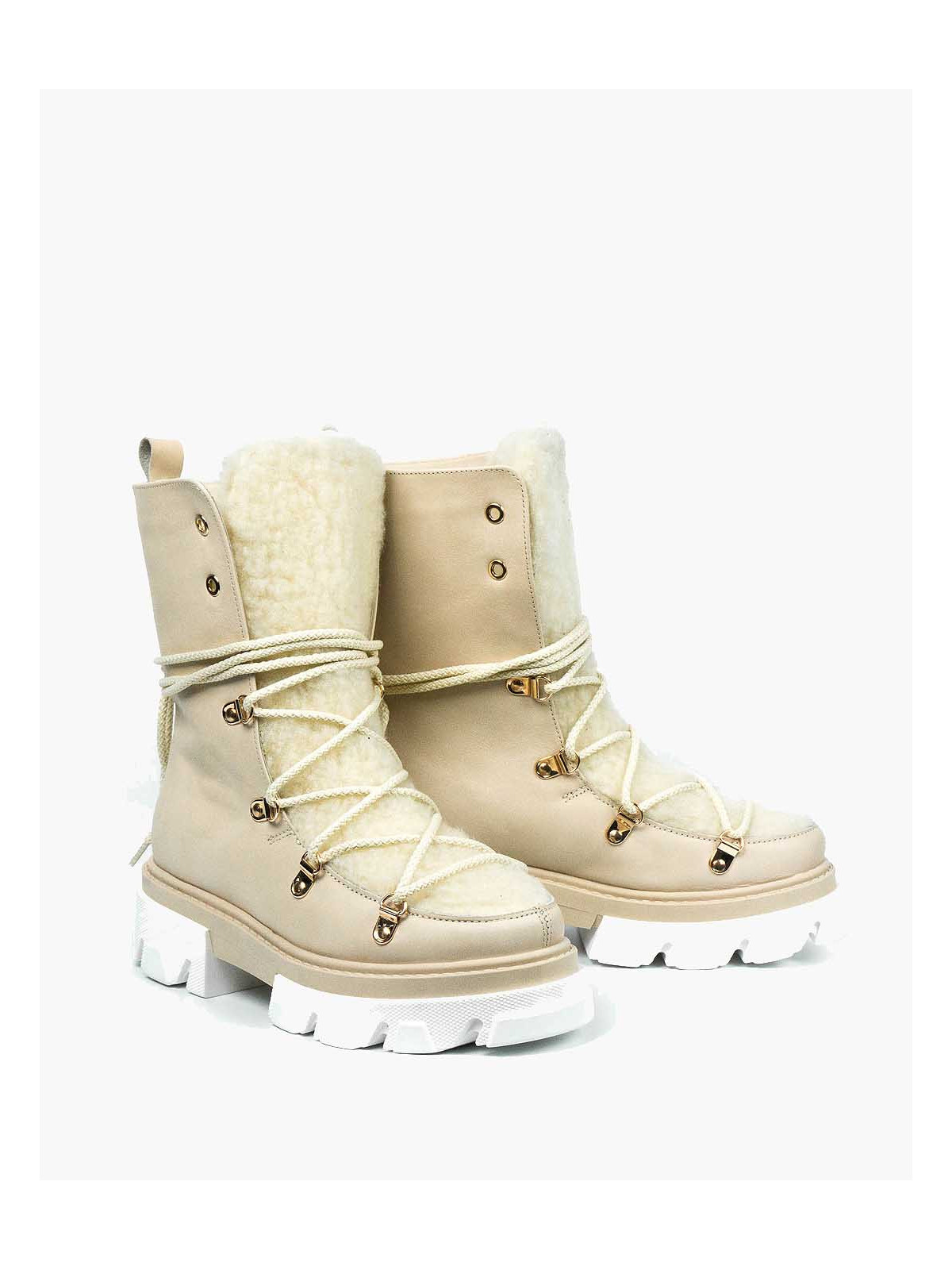 Beżowe śniegowce damskie skórzane