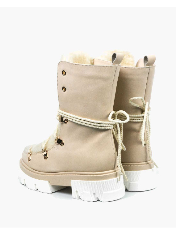 Beżowe śniegowce damskie skórzane