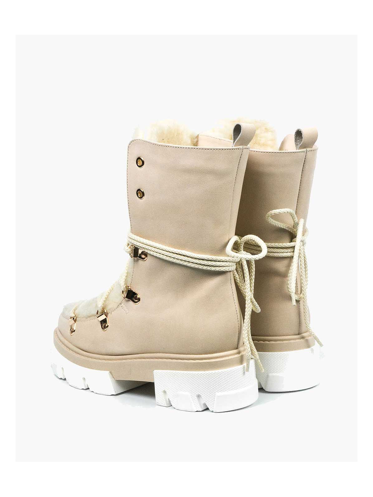 Beżowe śniegowce damskie skórzane