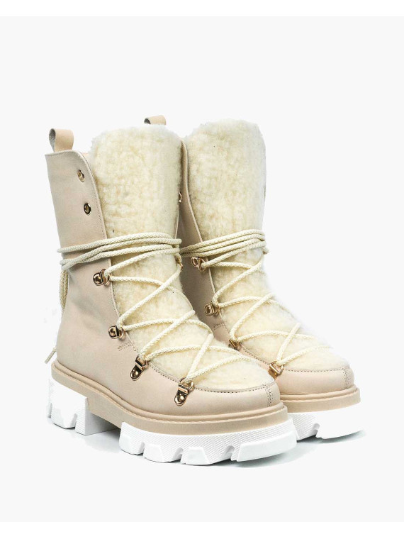Beżowe śniegowce damskie skórzane