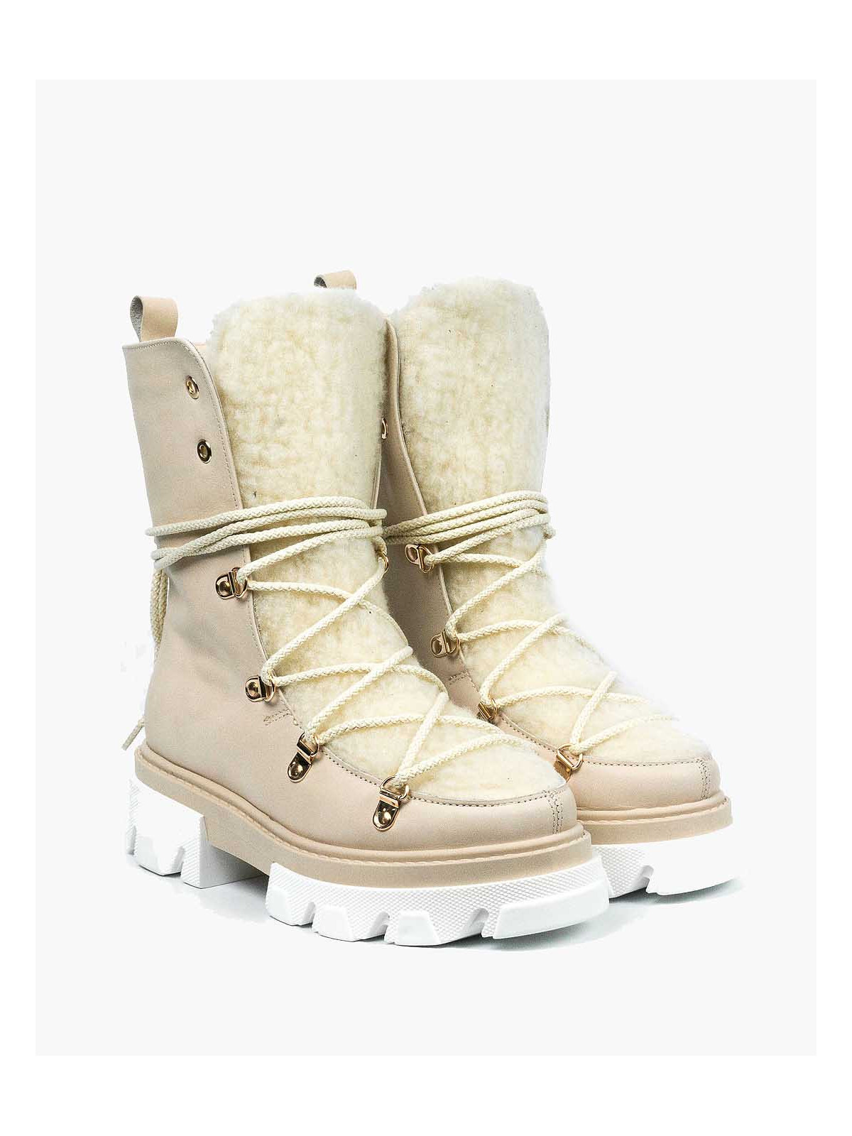 Beżowe śniegowce damskie skórzane