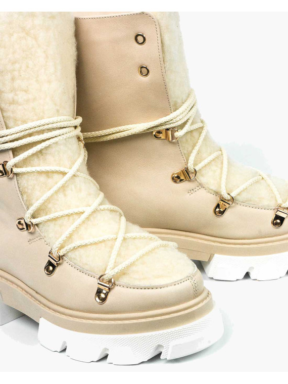 Beżowe śniegowce damskie skórzane