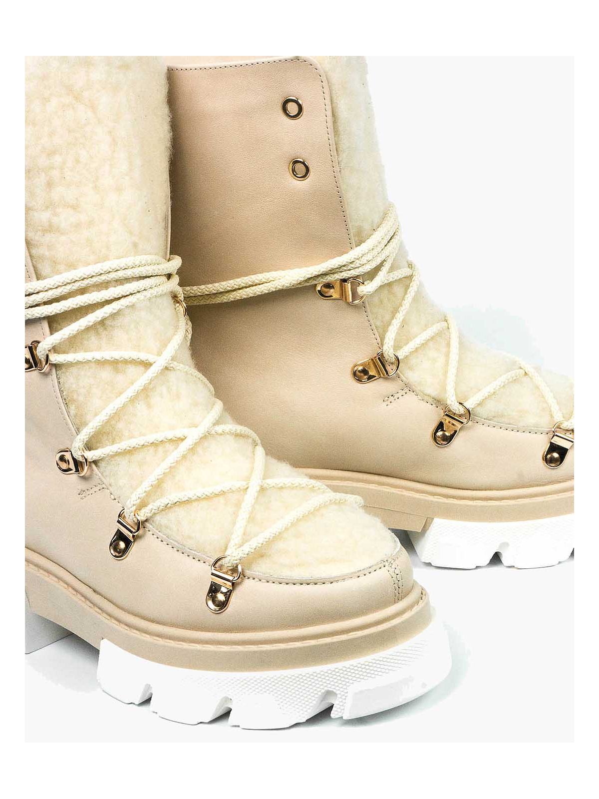 Beżowe śniegowce damskie skórzane