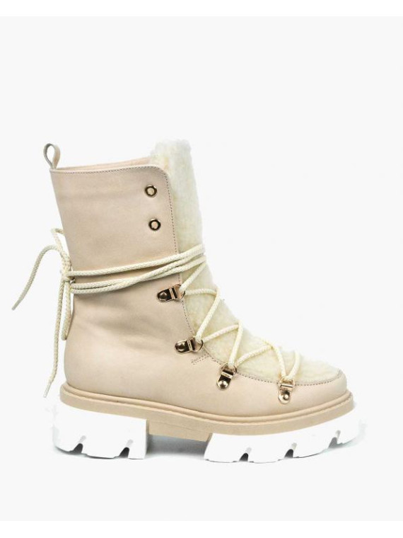 Beżowe śniegowce damskie skórzane