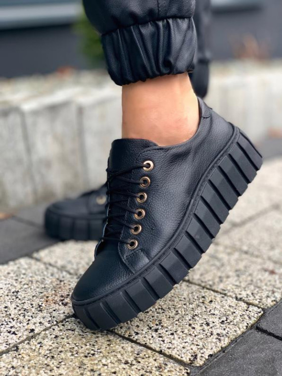 Czarne trampki damskie skórzane
