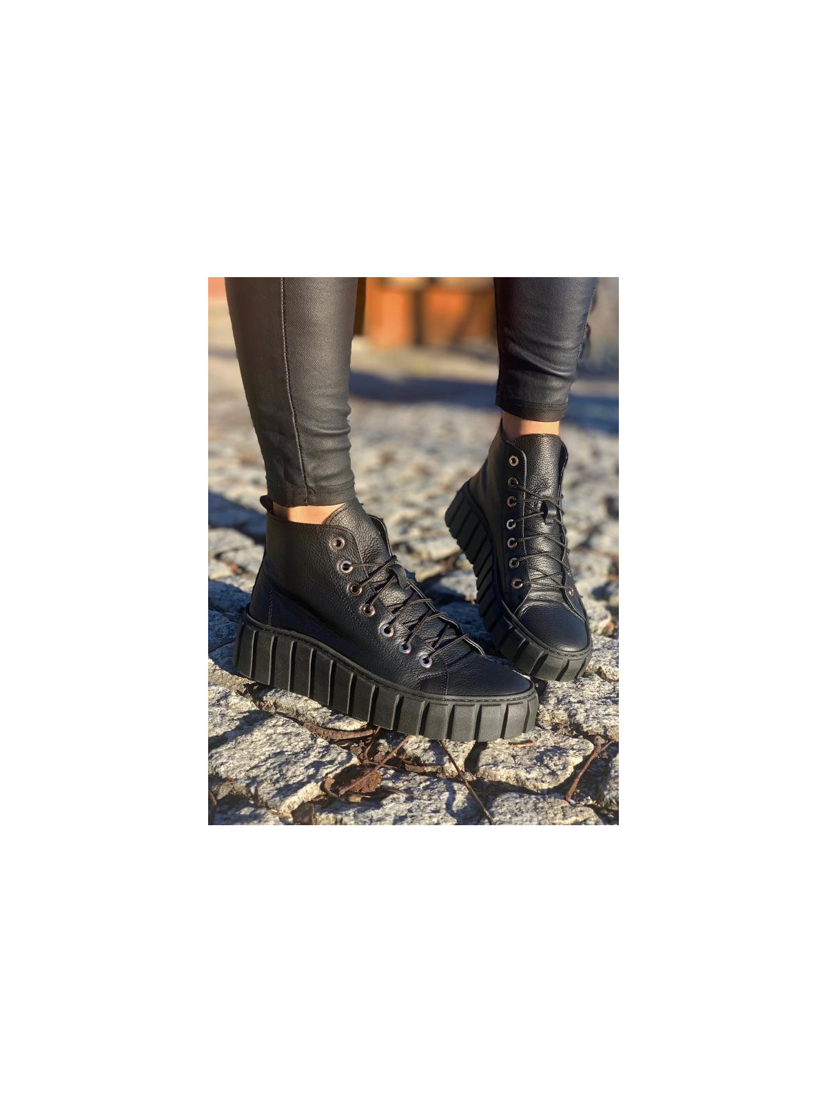 Czarne trampki damskie skórzane