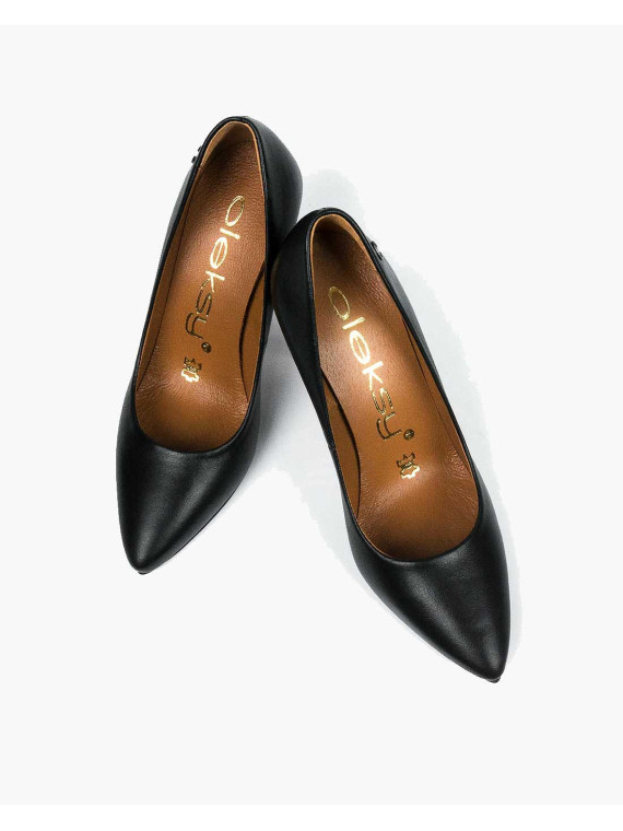 Czarne czółenka damskie skórzane