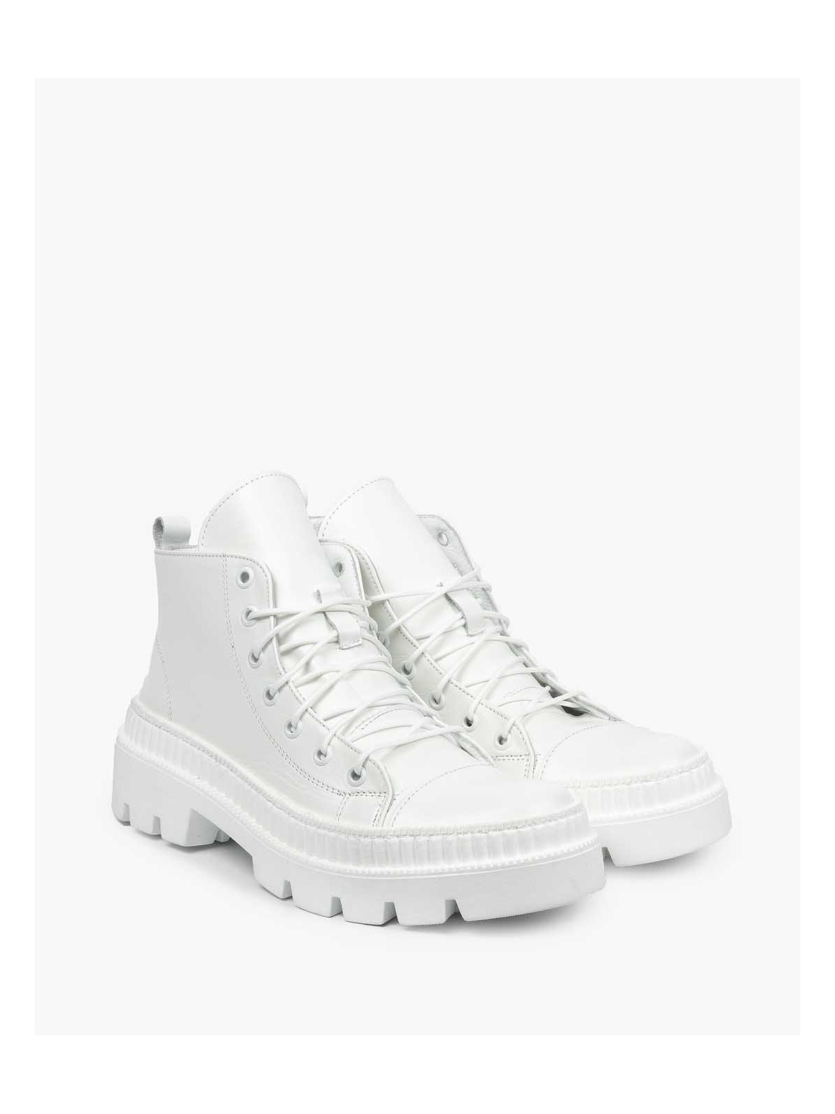 Białe trapery damskie skórzane