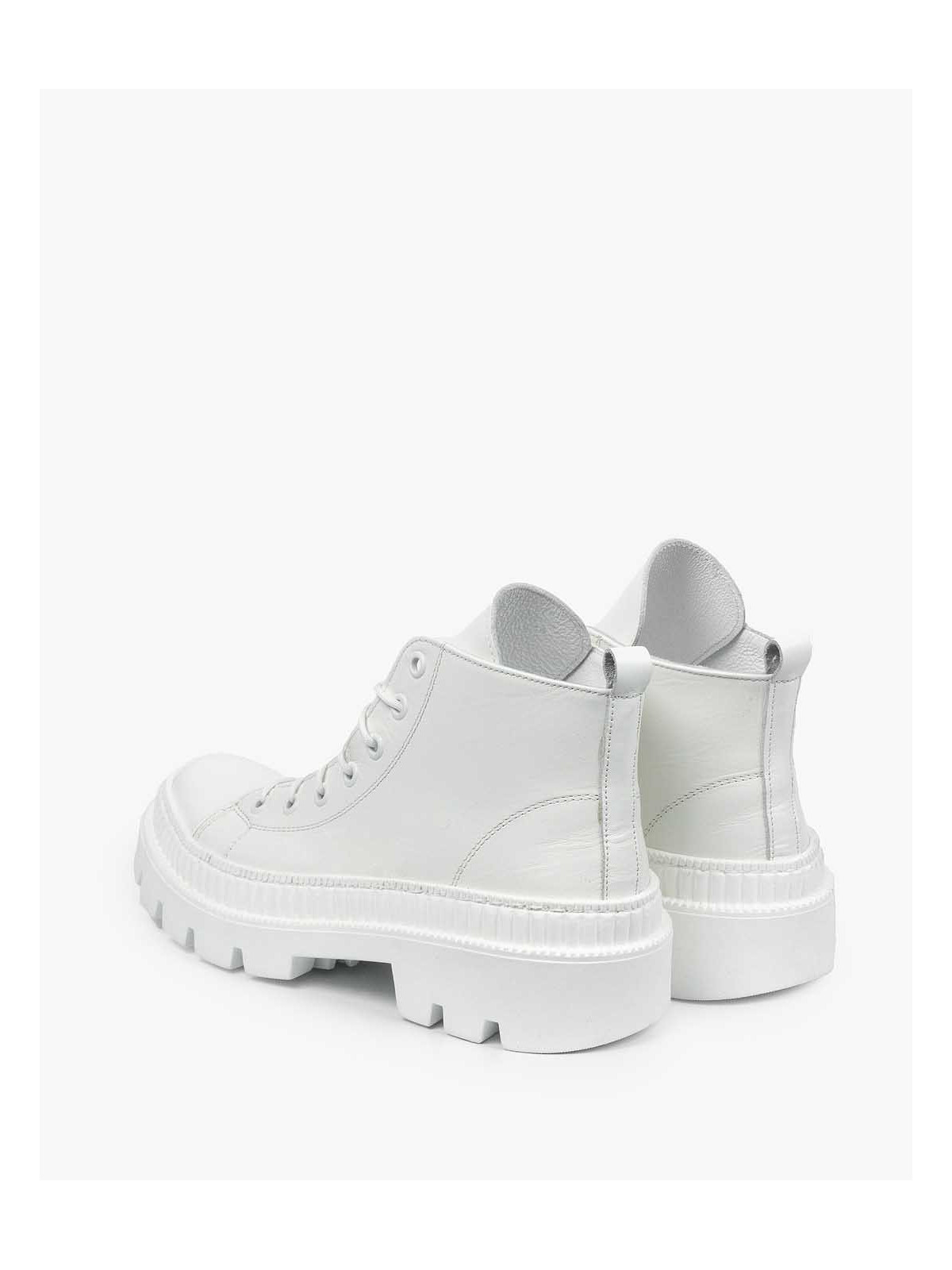 Białe trapery damskie skórzane