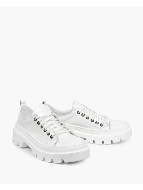 Białe trapery damskie skórzane