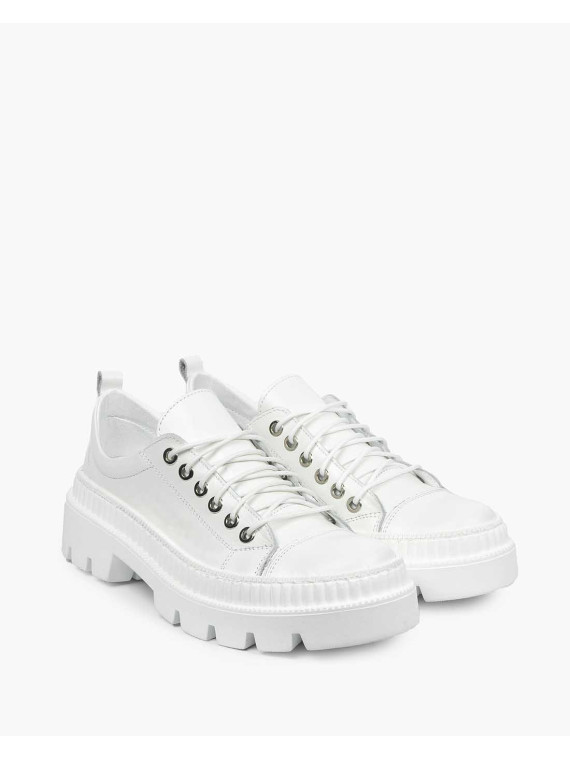 Białe trapery damskie skórzane