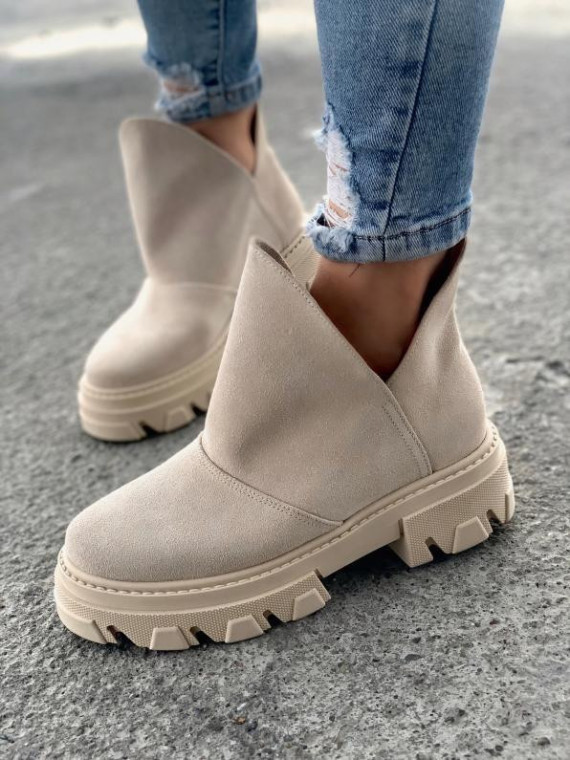 Beżowe trapery damskie skórzane