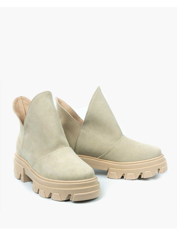 Beżowe trapery damskie skórzane