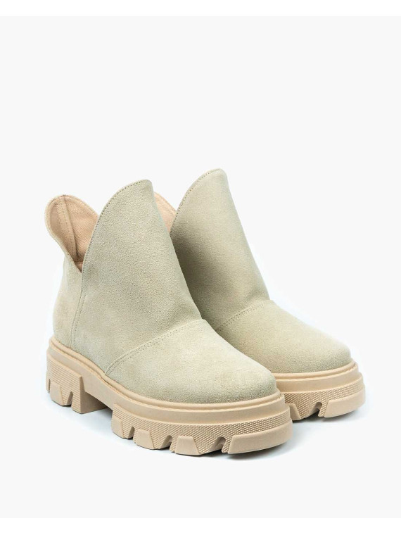 Beżowe trapery damskie skórzane