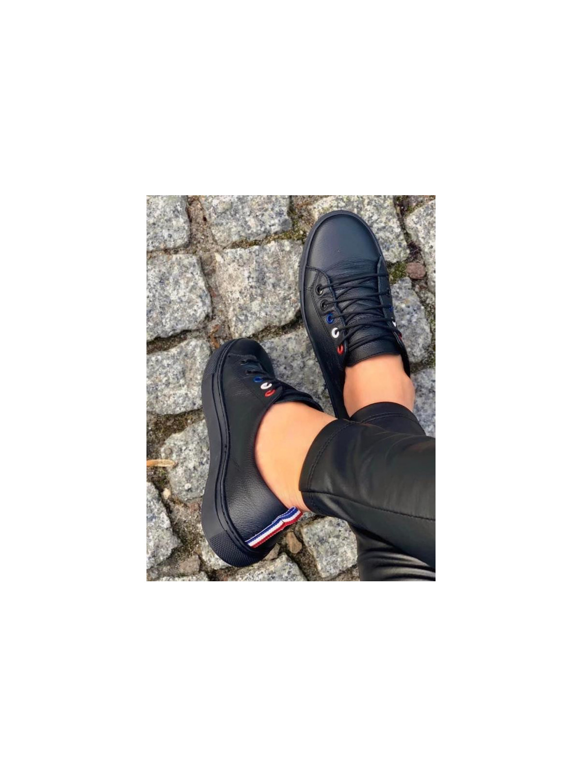 Czarne trampki damskie skórzane