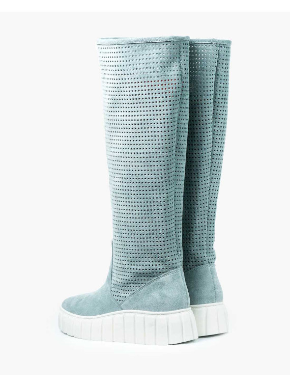 Niebieskie kozaki damskie skórzane