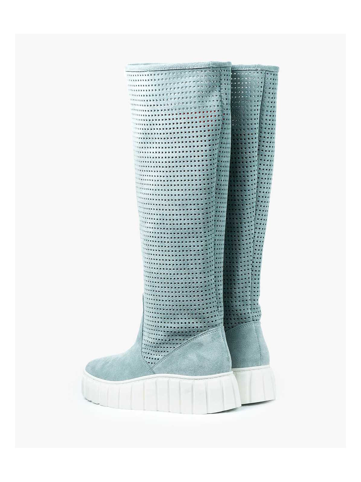 Niebieskie kozaki damskie skórzane