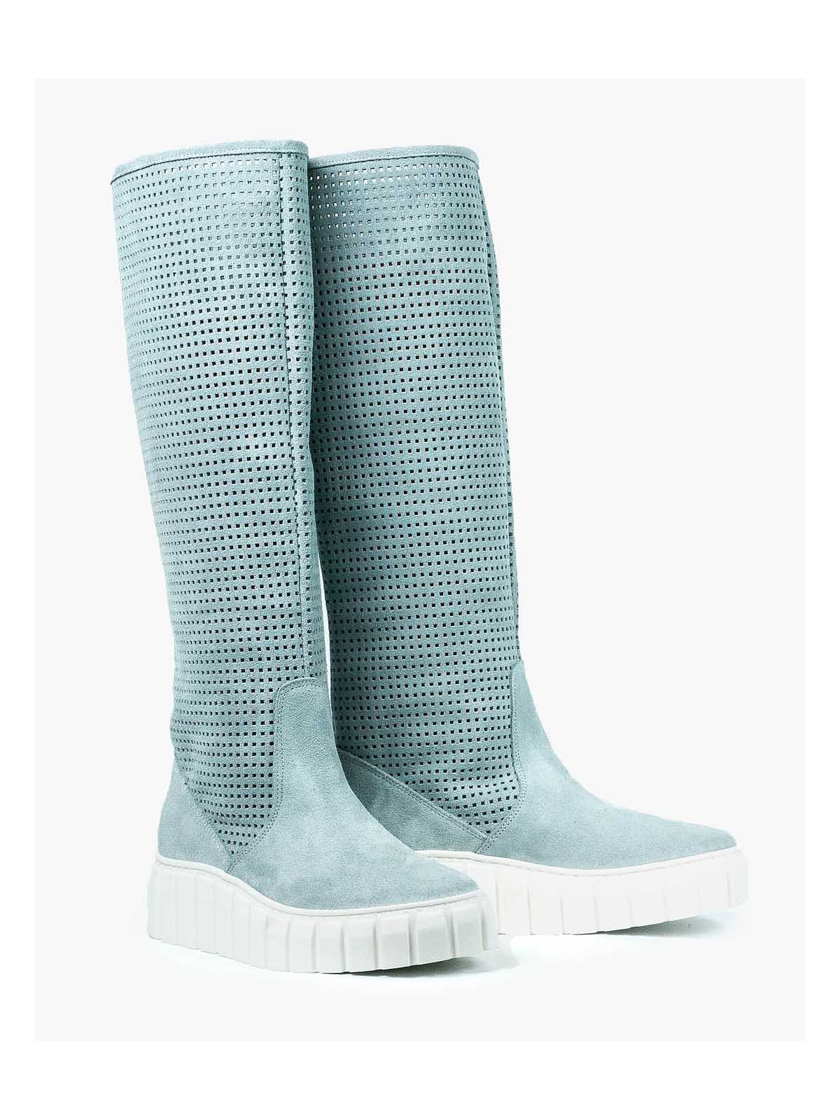 Niebieskie kozaki damskie skórzane