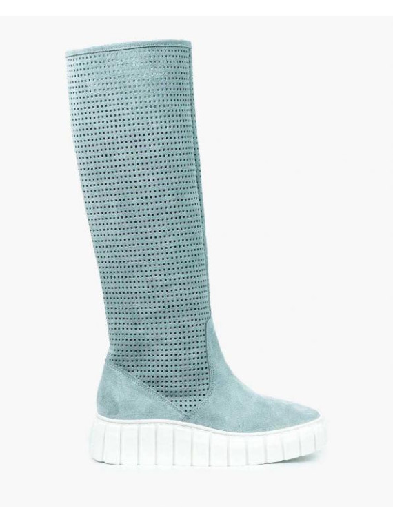 Niebieskie kozaki damskie skórzane