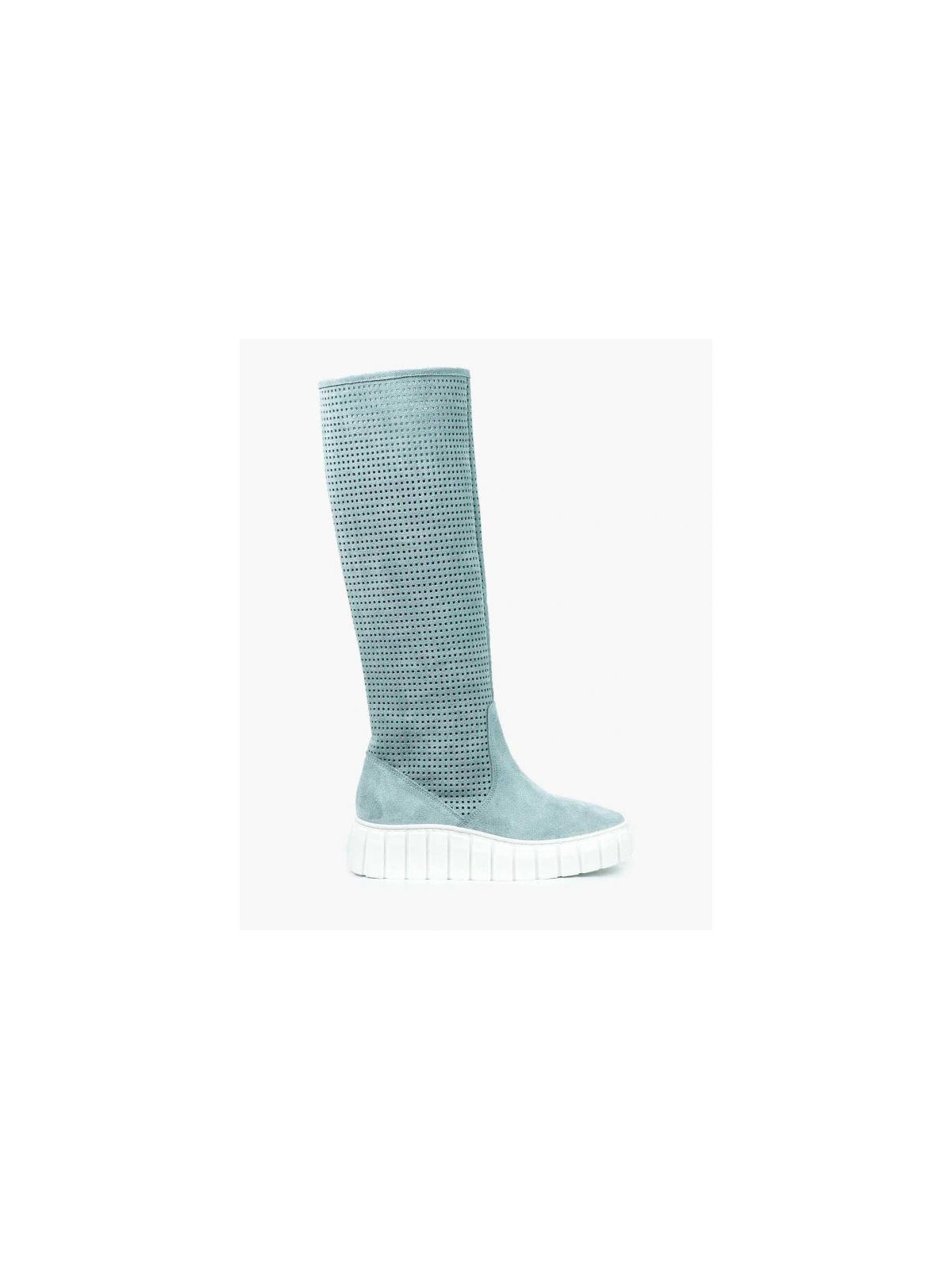 Niebieskie kozaki damskie skórzane