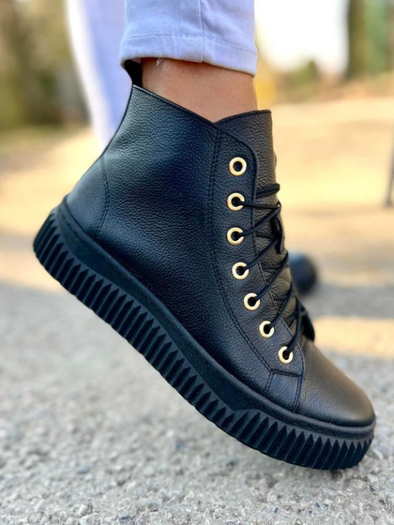 Czarne trampki damskie skórzane