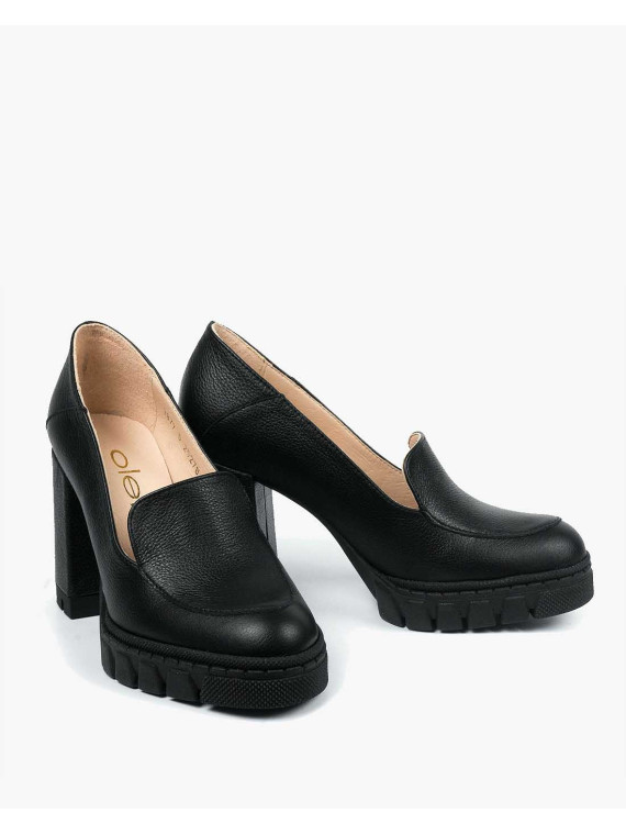 Czarne półbuty damskie skórzane