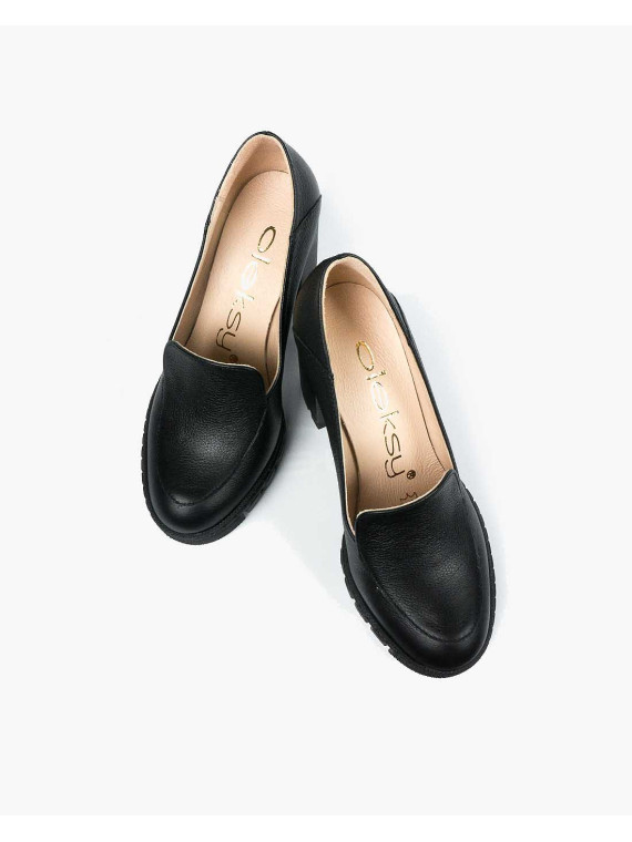 Czarne półbuty damskie skórzane