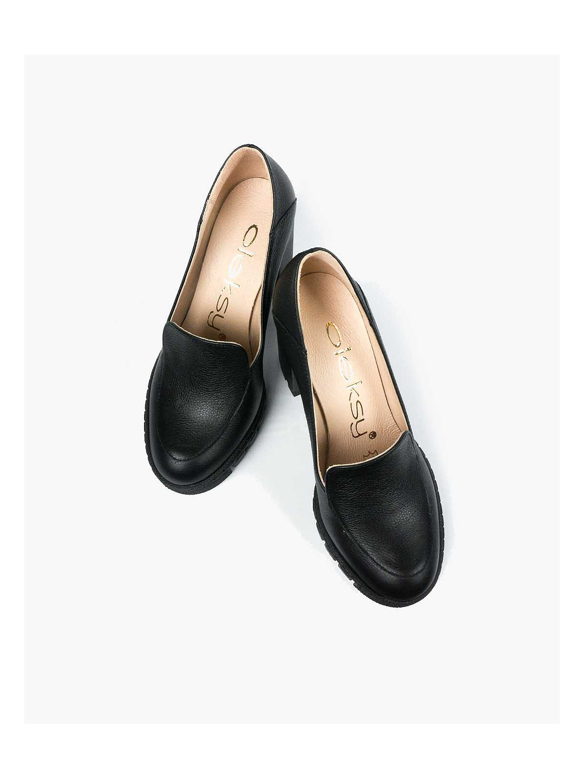 Czarne półbuty damskie skórzane