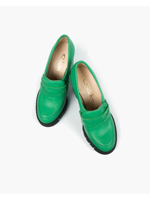 Zielone półbuty damskie skórzane