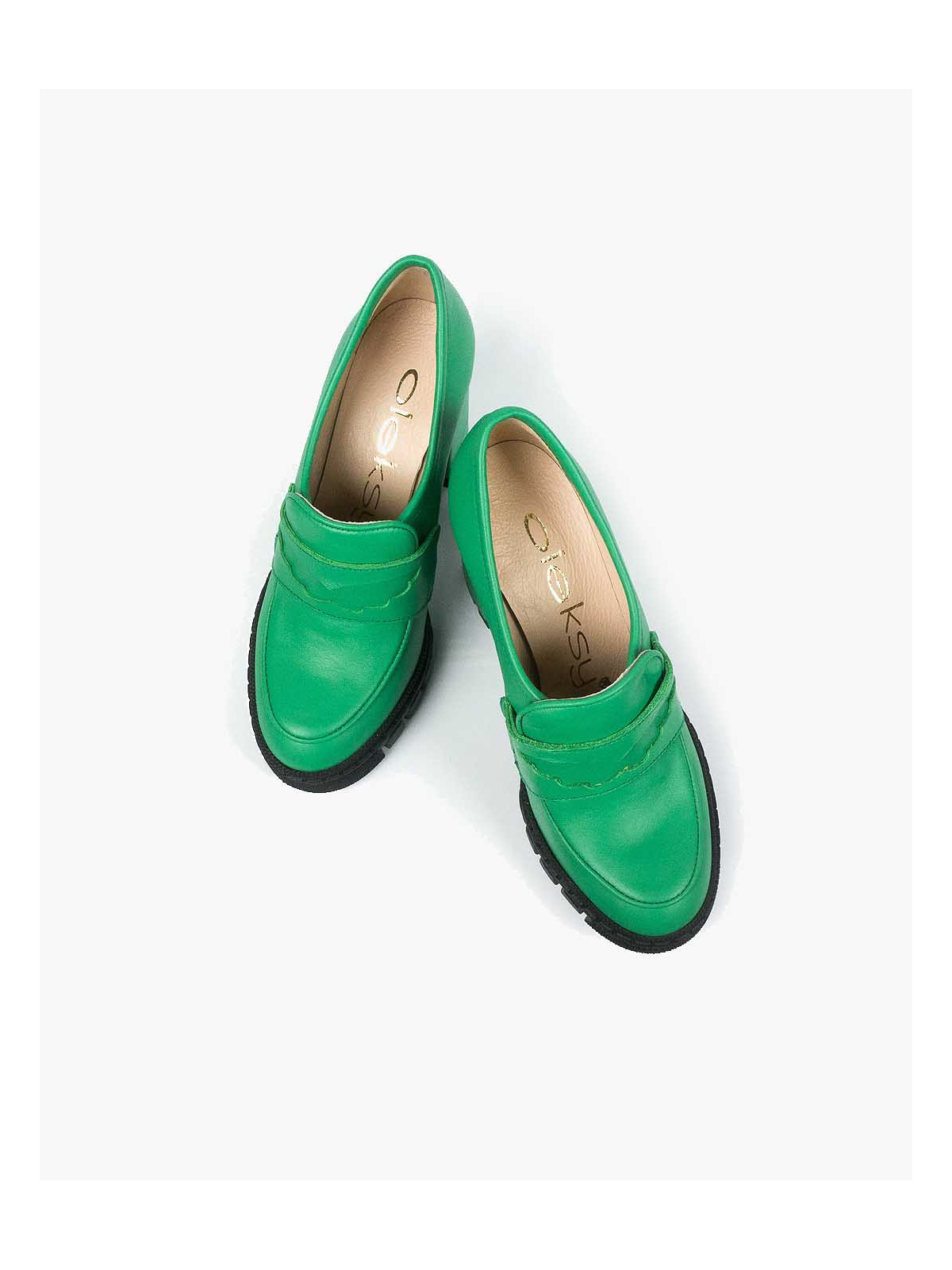 Zielone półbuty damskie skórzane