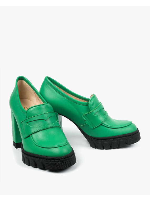 Zielone półbuty damskie skórzane