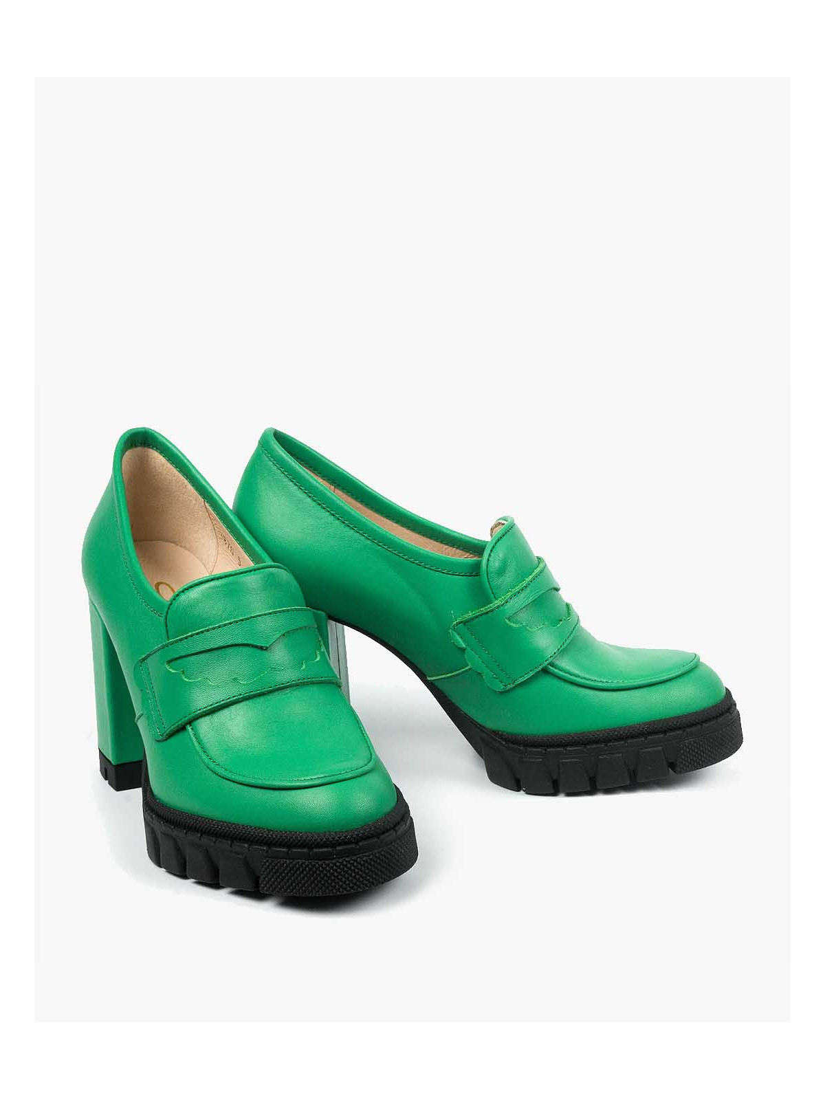 Zielone półbuty damskie skórzane