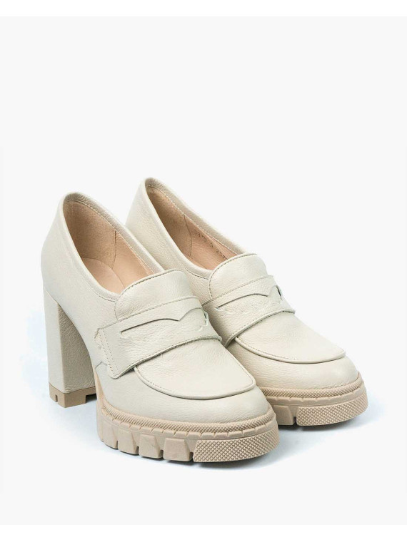 Beżowe półbuty damskie skórzane