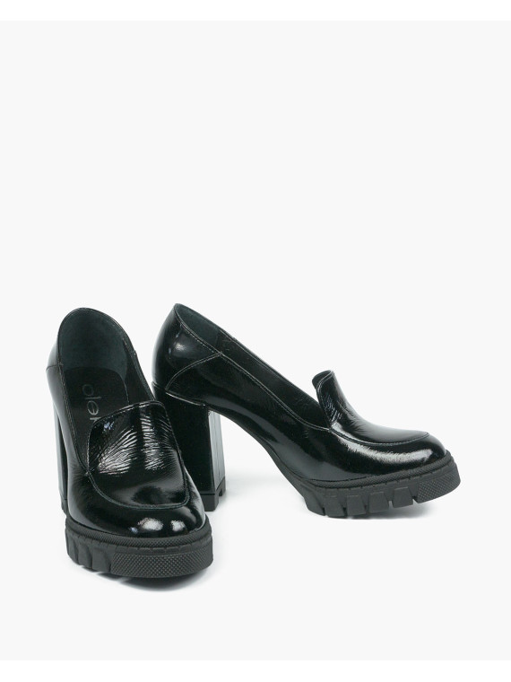 Czarne półbuty damskie skórzane