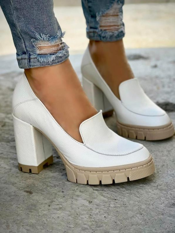 Białe półbuty damskie skórzane