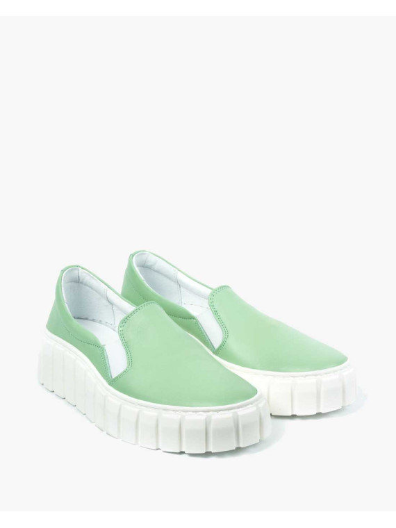 Zielone półbuty damskie skórzane
