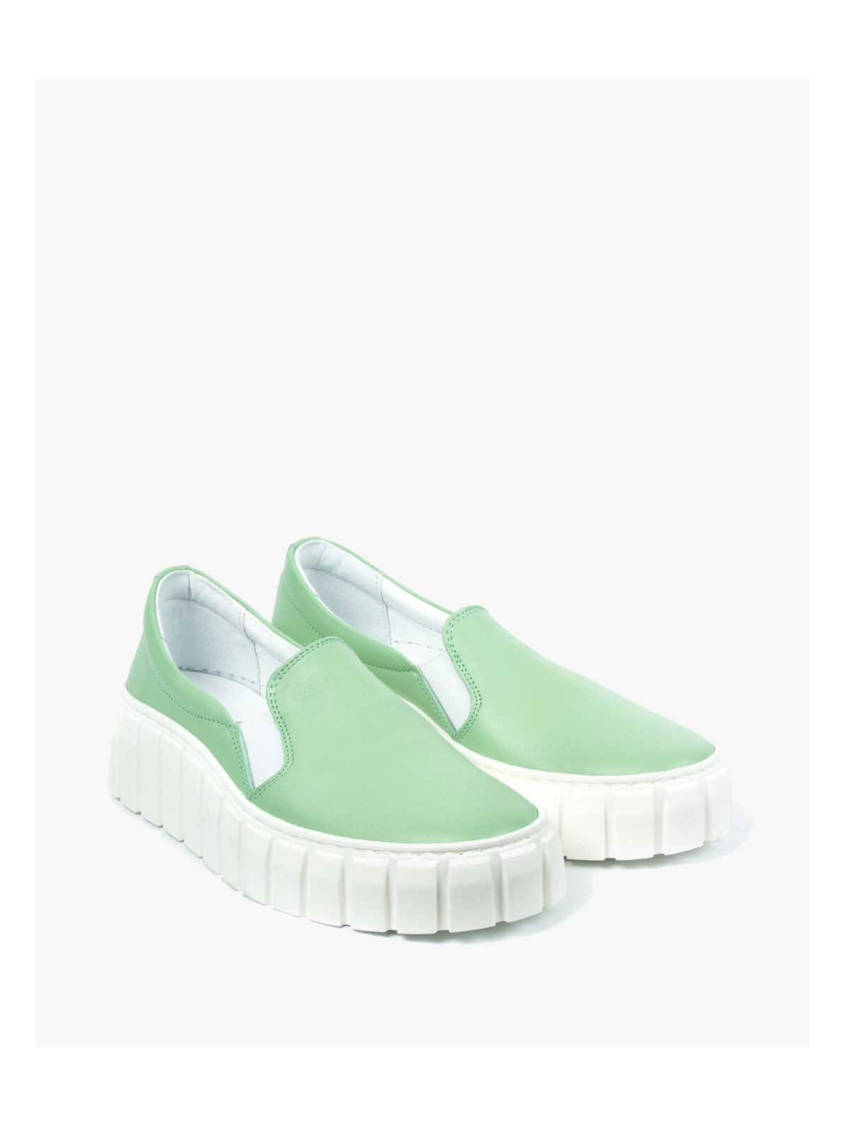 Zielone półbuty damskie skórzane