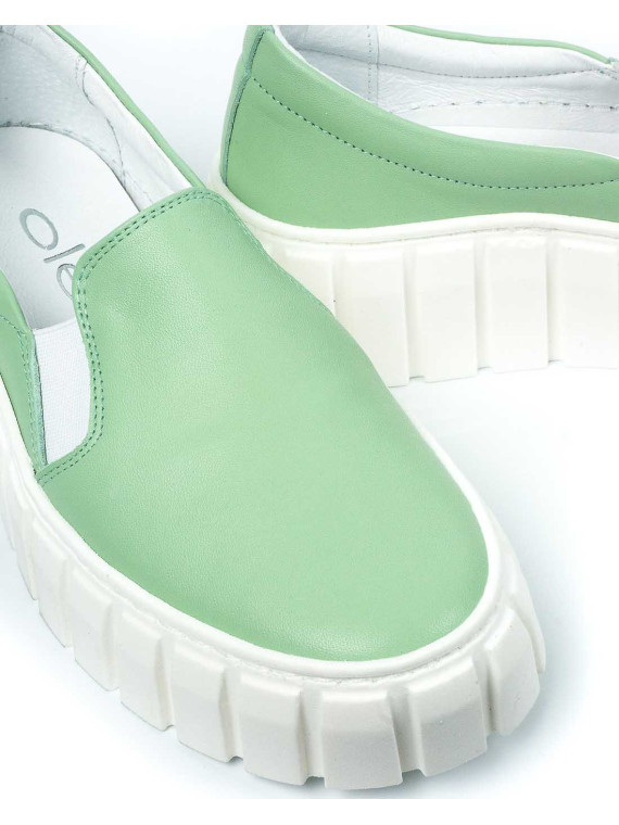 Zielone półbuty damskie skórzane