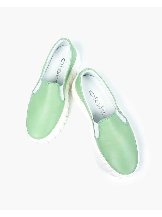 Zielone półbuty damskie skórzane