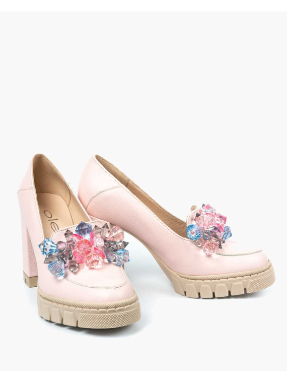 Różowe półbuty damskie skórzane